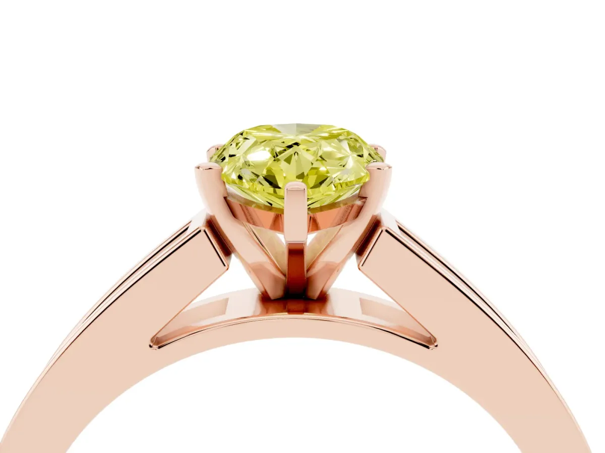 Fancy Yellow Pear Cut Solitaire Diamond Ring with Channel-Set Band and Four-Prong Setting Rose gold