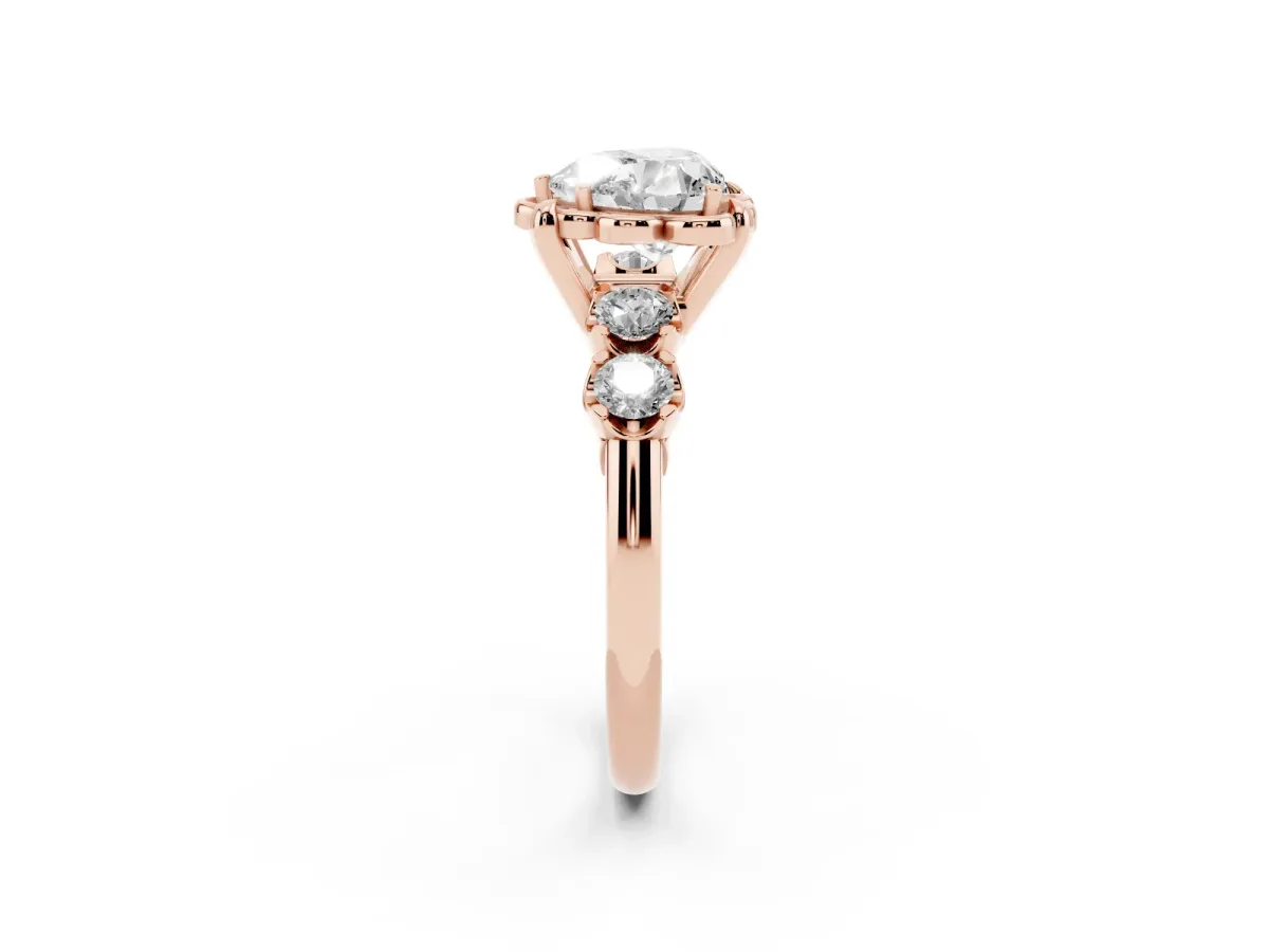 Heart Cut Cut Diamond Floral Halo Engagement Ring with Shared Prong Setting Rose gold