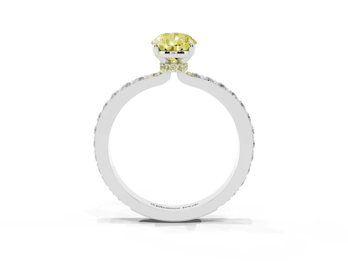 Fancy Yellow Pear Cut Diamond Pavé Engagement Ring with Round Accents and Prong Setting Silver