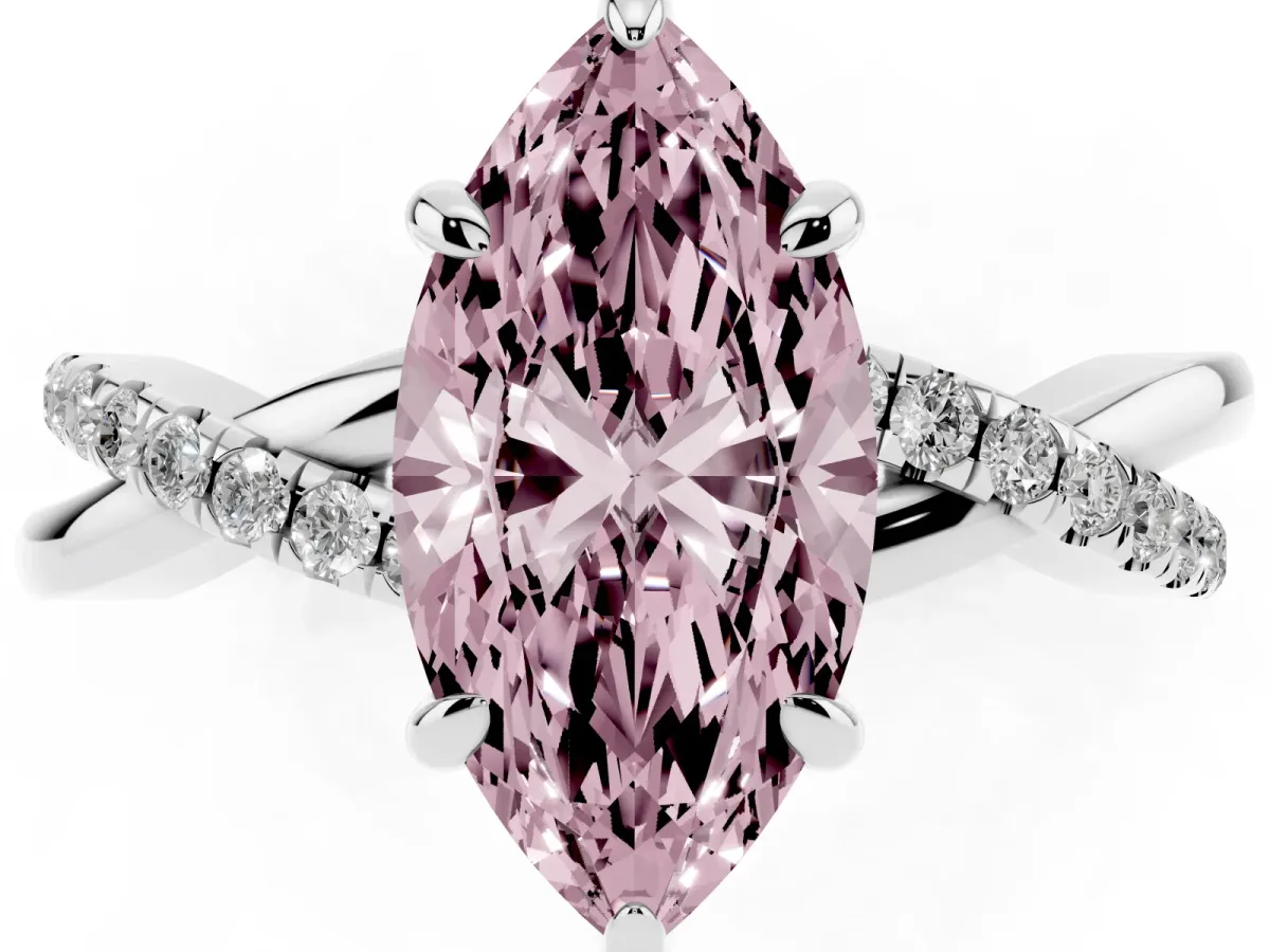 Fancy Pink Marquise Cut Cut Diamond Twist Band Solitaire with Prong Setting Silver