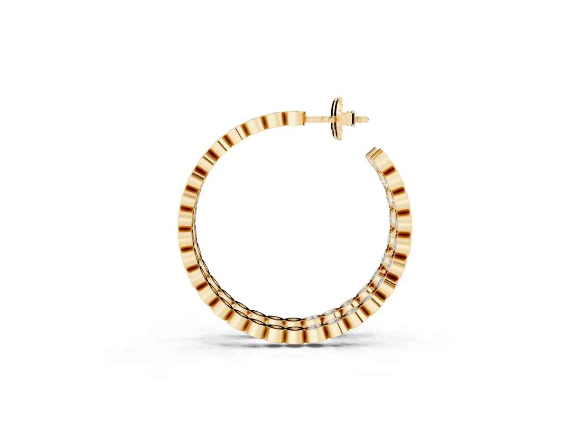 Round Diamond Bezel-Set Inside-Out Large Hoop Earrings Yellow gold