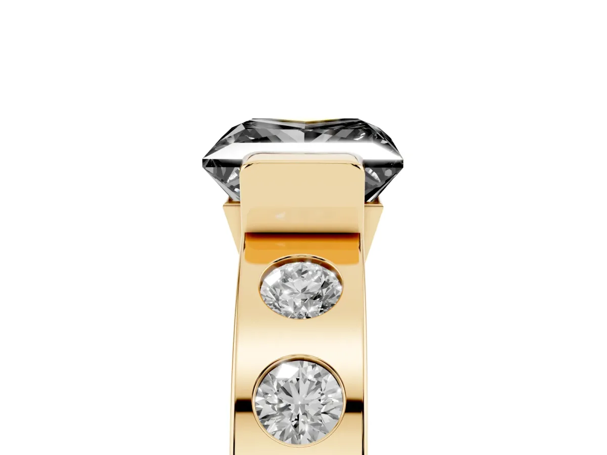 Fancy Black Princess Cut Brilliant Channel-Set Diamond Ring with Bezel Prong Setting Yellow gold