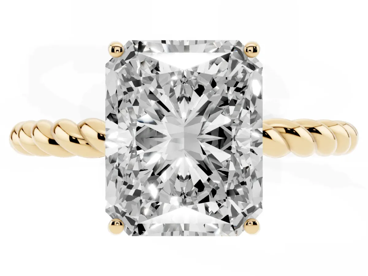 Radiant Cut Solitaire Twist Band Ring with Four-Prong Setting Yellow gold