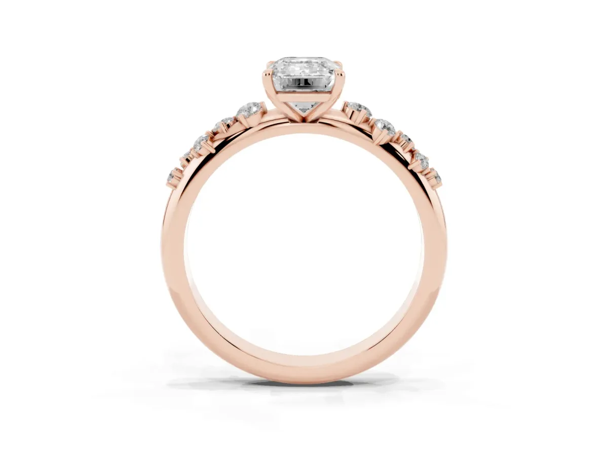 Emerald Cut Diamond Cluster Prong-Set Solitaire Ring Rose gold