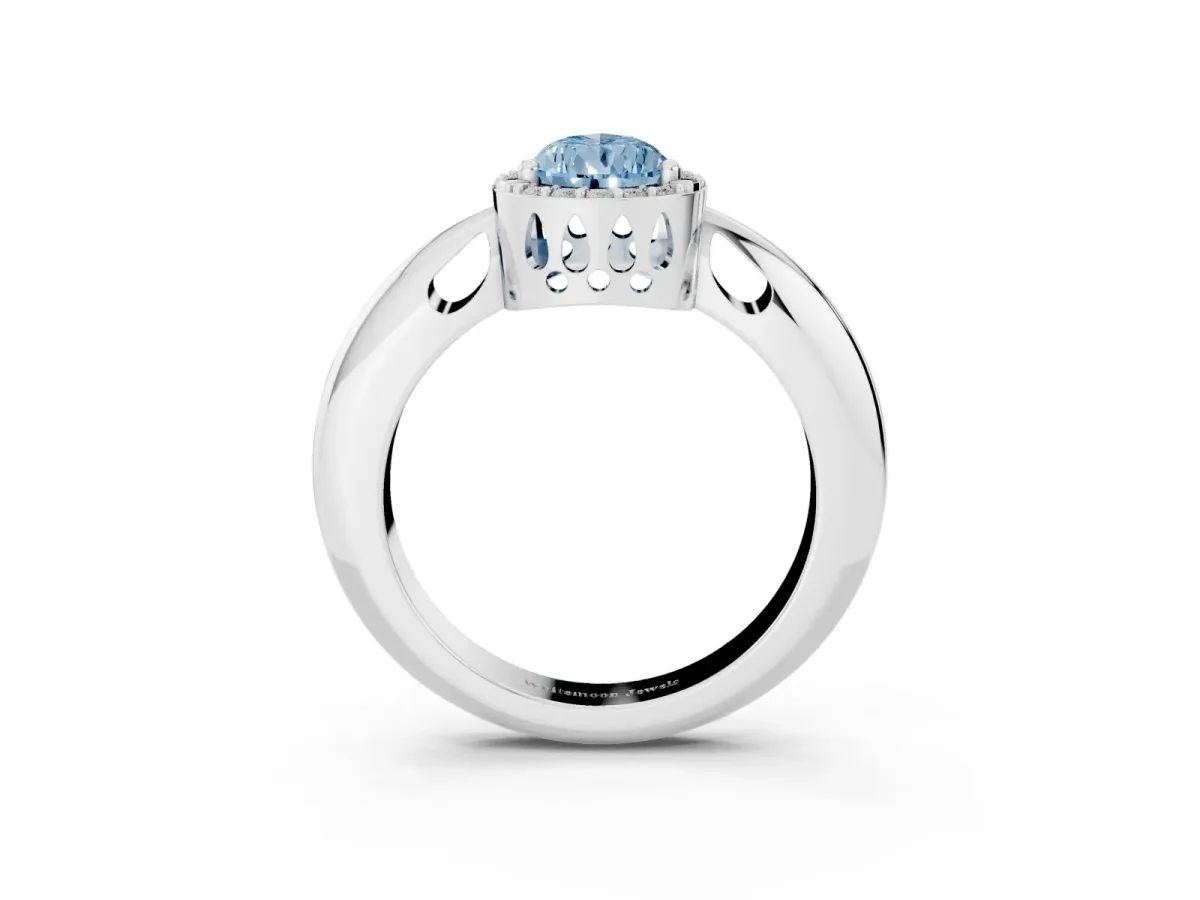 Fancy Blue Pear Cut Cut Diamond Halo Engagement Ring with Split Shank and Four-Prong Setting Silver