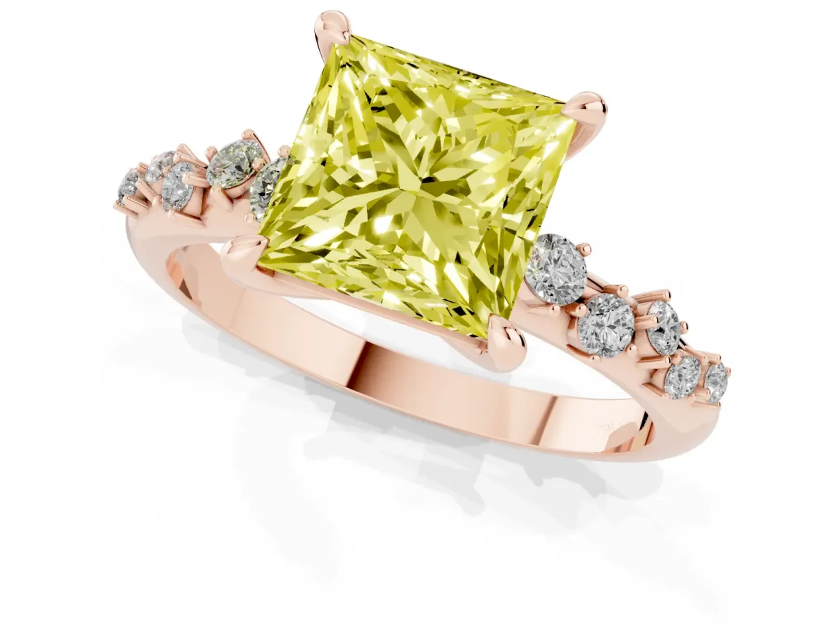 Fancy Yellow Princess Cut Cut Diamond Vine Band with Four-Prong Setting Rose gold