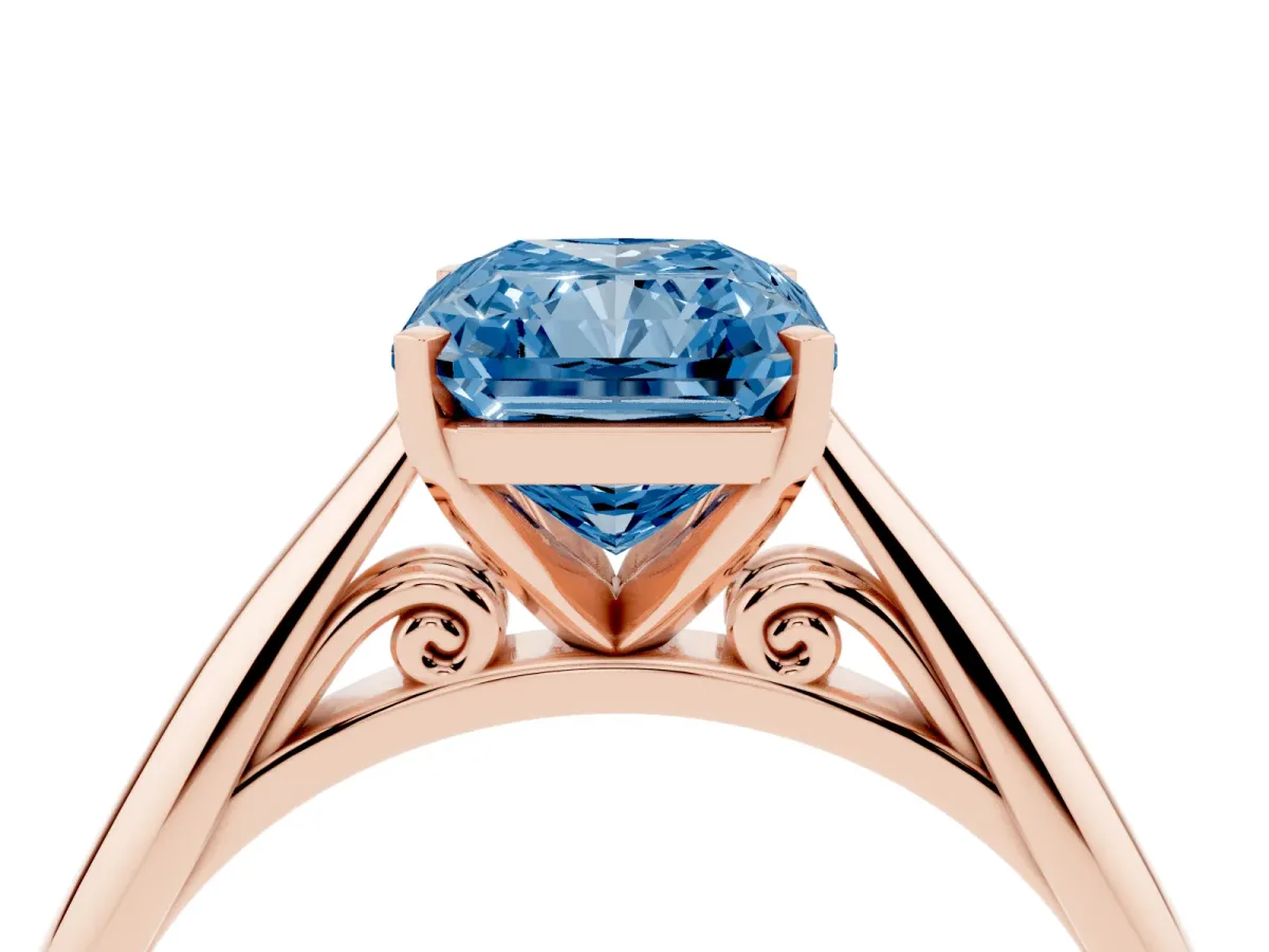 Fancy Blue Radiant Cut Diamond Solitaire Engagement Ring with Cathedral Setting and Four-Prong Mount Rose gold