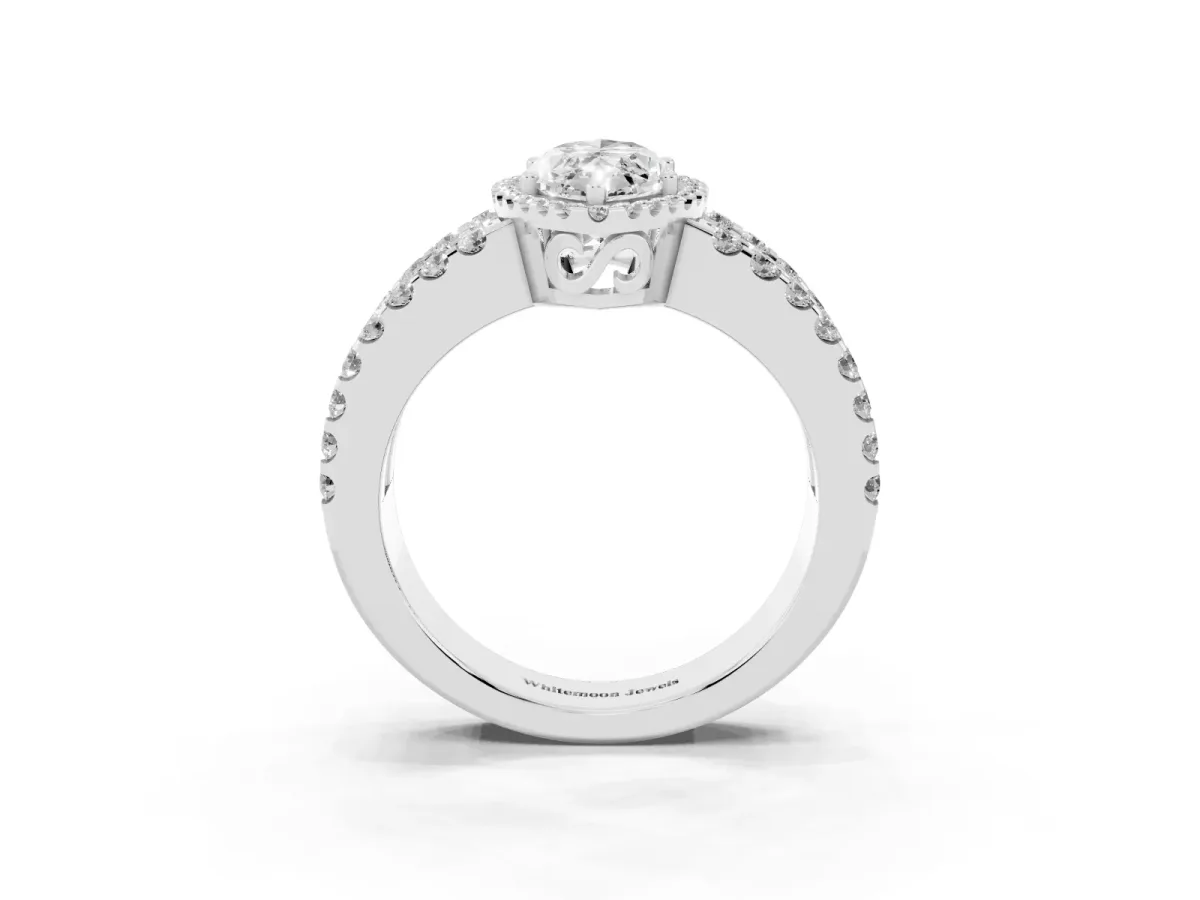 Marquise Cut Cut Halo Split Shank Diamond Ring with Four-Prong Setting Silver