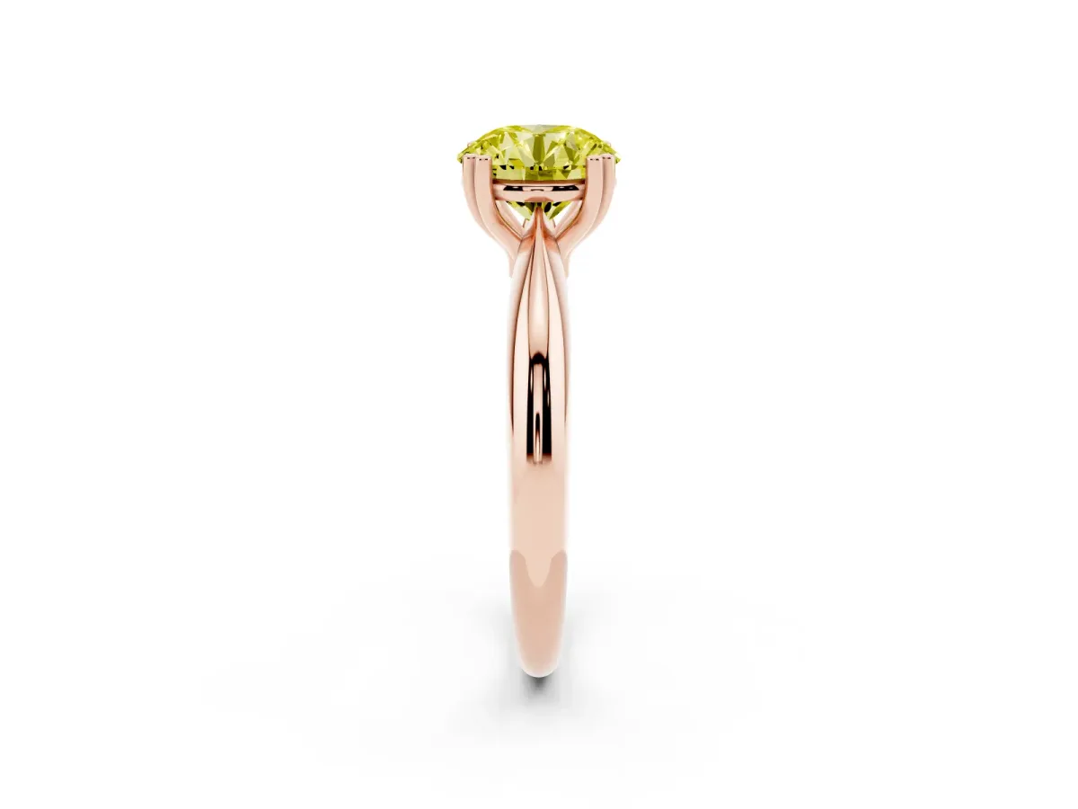 Fancy Yellow Round Cut Cut Solitaire Engagement Ring with Tapered Band and Four-Prong Setting Rose gold