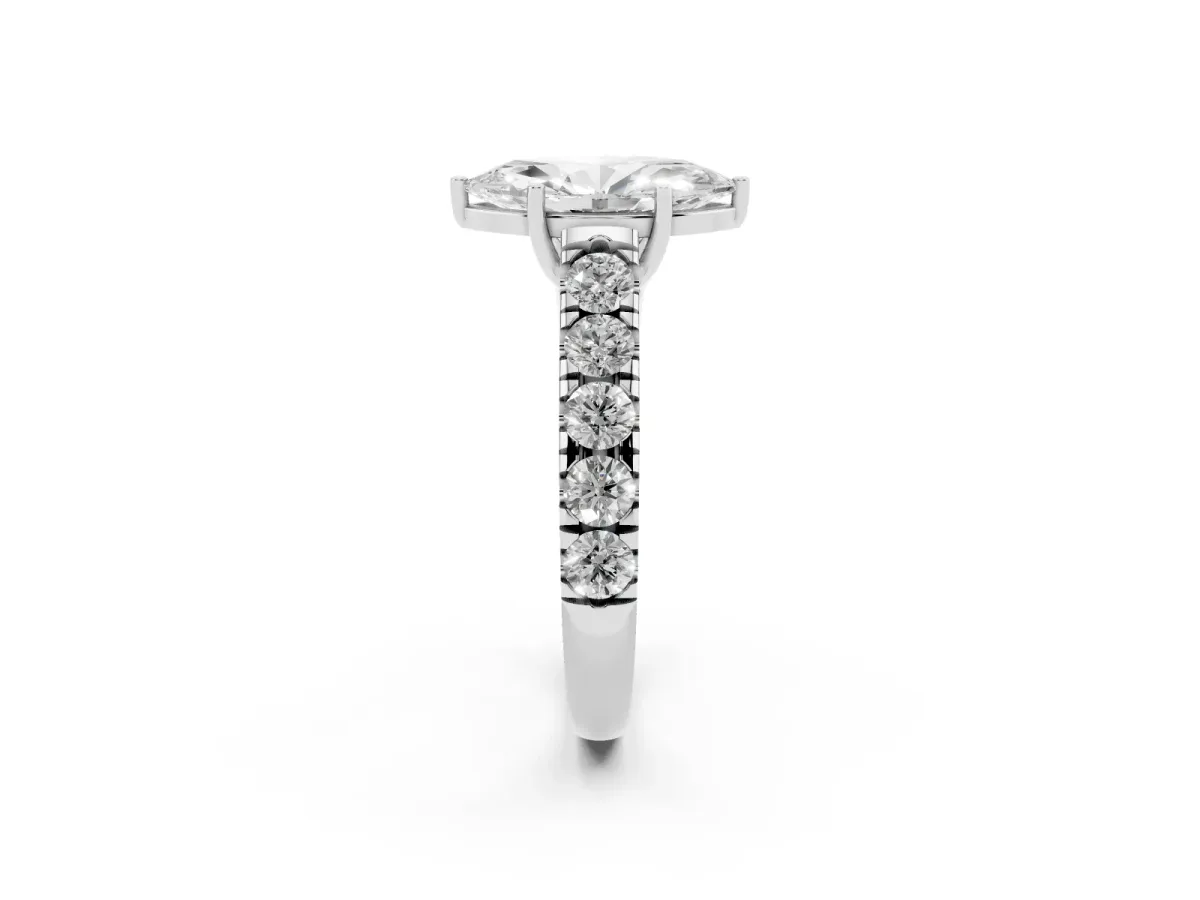 Marquise Cut Cut Diamond Solitaire Ring with Micro Pave Band and Prong Setting Platinum