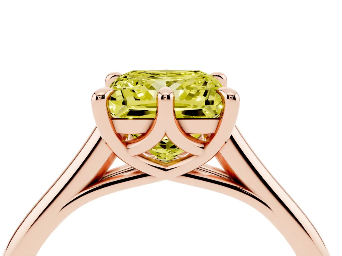 Fancy Yellow Princess Cut Solitaire Engagement Ring with Six-Prong Setting and Classic Band Rose gold