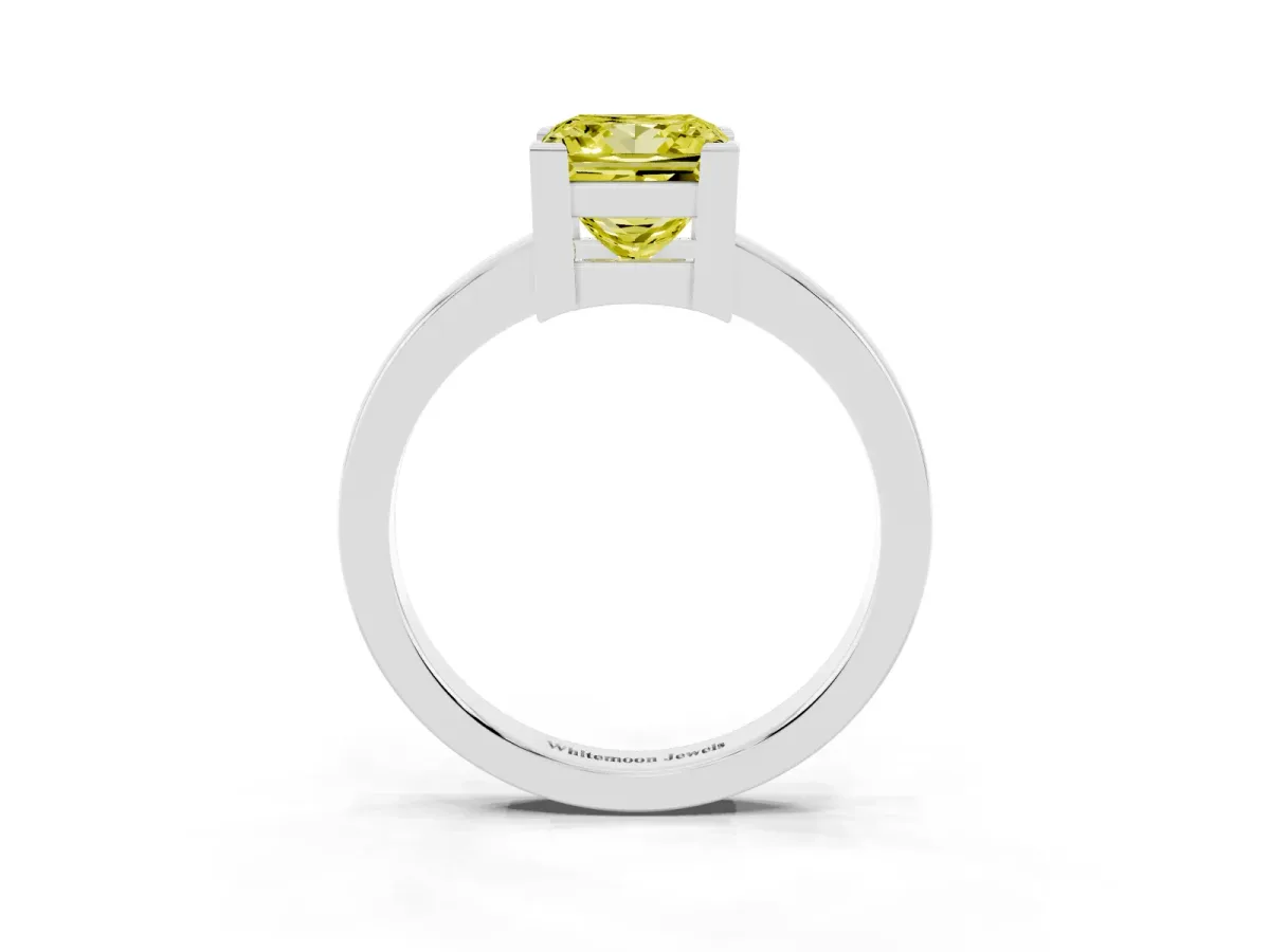 Fancy Yellow Princess Cut Cut Solitaire Ring with Four-Prong Setting and Classic Band Silver
