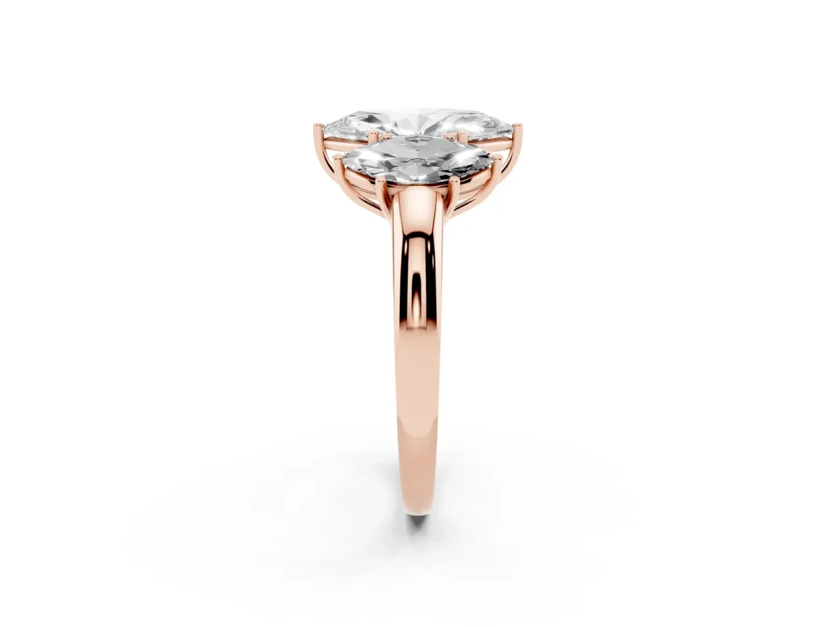 Marquise Cut Diamond Three-Stone Ring with Four-Prong Setting and Classic Band Rose gold