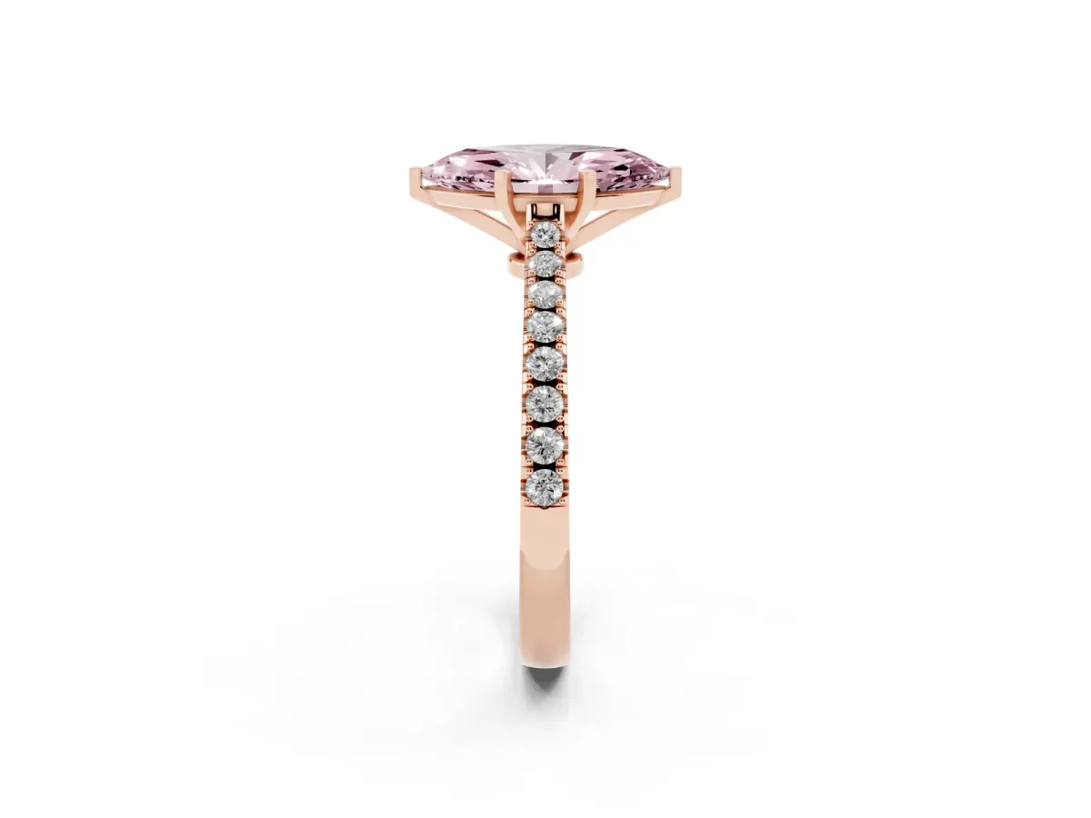 Fancy Pink Marquise Cut Cut Solitaire Diamond Engagement Ring with Pave Band and Four-Prong Setting Rose gold