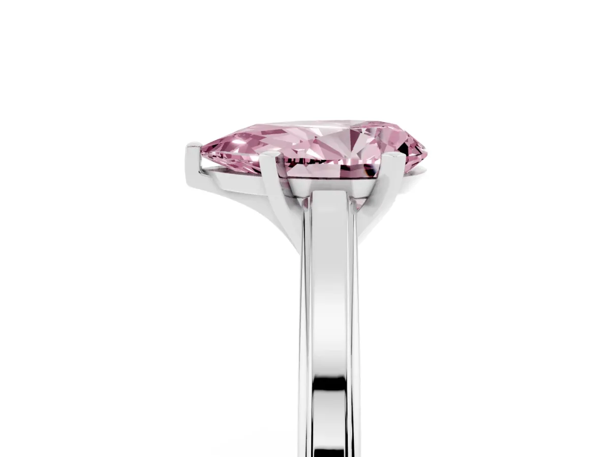 Fancy Pink Pear Cut Solitaire Diamond Ring with Four-Prong Setting and Classic Band Platinum