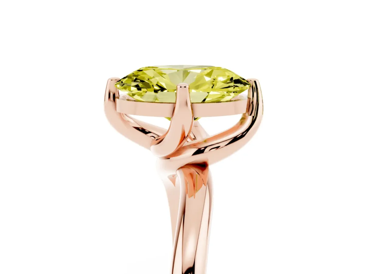 Fancy Yellow Oval Cut Diamond Solitaire Engagement Ring with Four-Prong Setting and Classic Band Rose gold