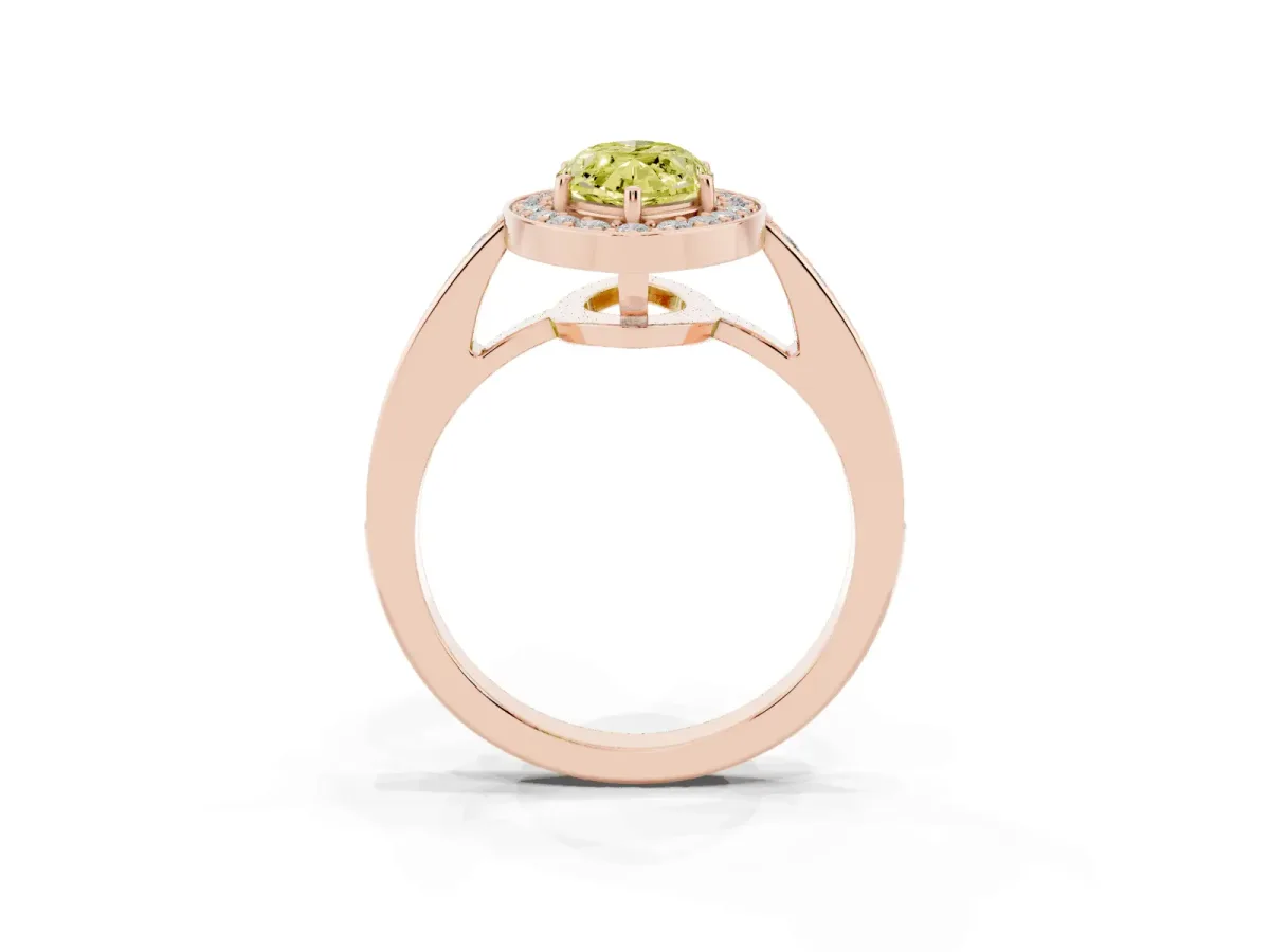Fancy Yellow Marquise Cut Halo Pavé Diamond Engagement Ring with Bezel Setting Rose gold