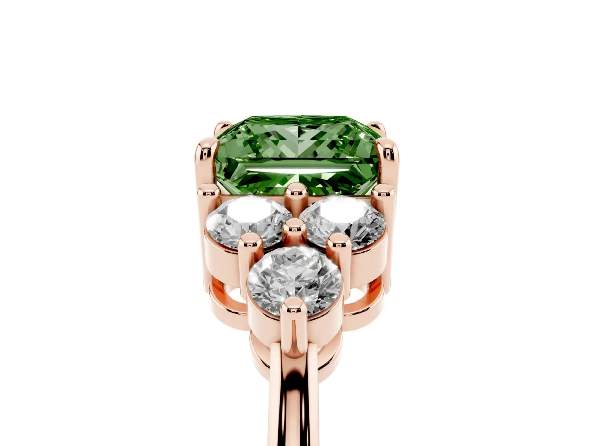 Fancy Green Princess Cut Brilliant Diamond Cluster Accent Solitaire Ring with Prong Setting Rose gold