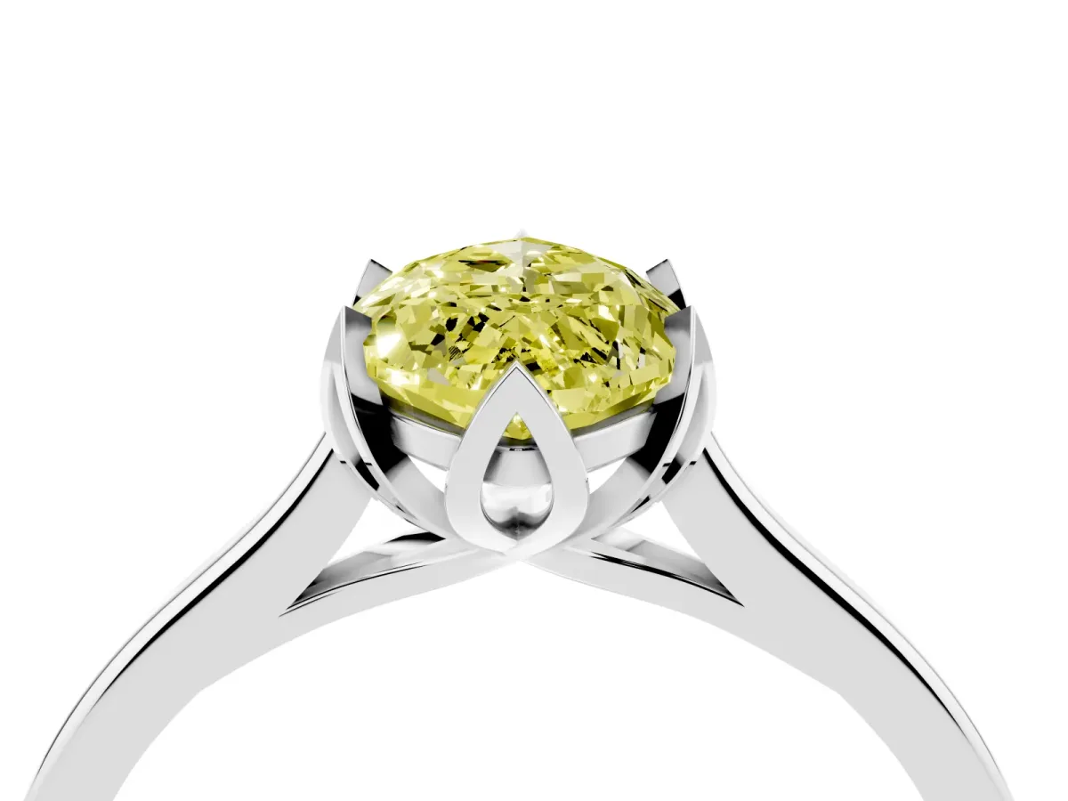 Fancy Yellow Marquise Cut Diamond Solitaire Ring with Flower Prong Setting and Classic Band White gold