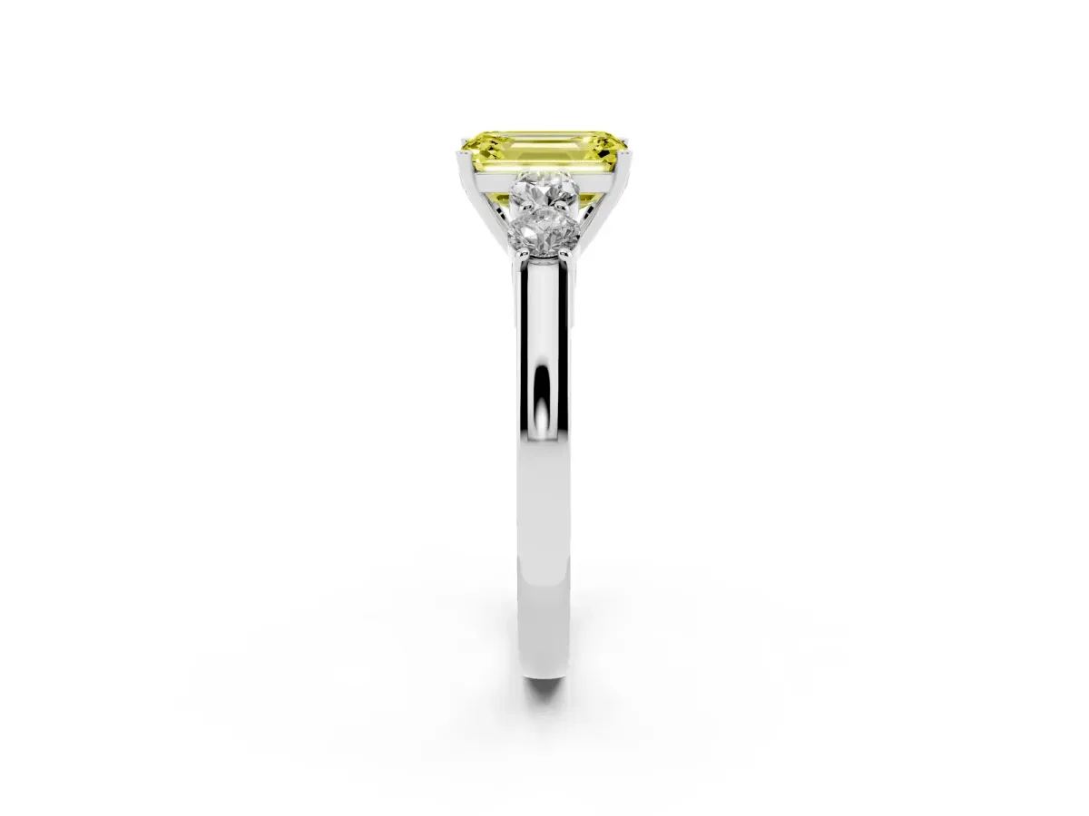 Fancy Yellow Emerald Cut Cut Diamond Five-Stone Prong Set White Gold Ring Silver