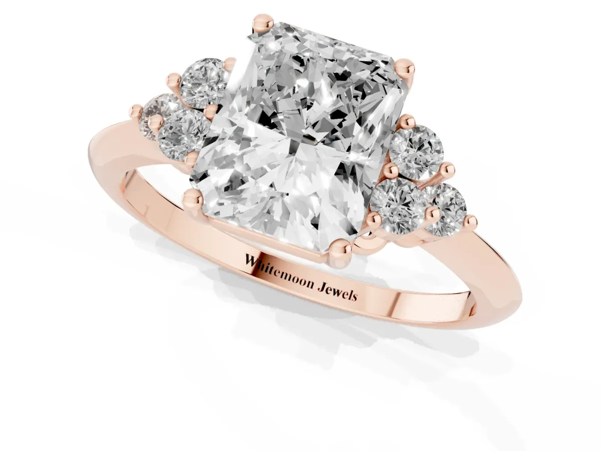 Radiant Cut Cut Diamond Cluster Ring with Solitaire Band and Four-Prong Setting Rose gold