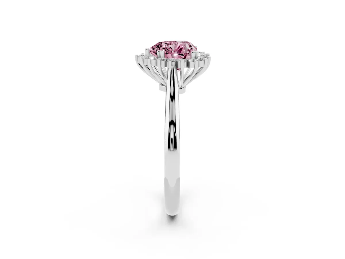 Fancy Pink Heart Cut Cut Diamond Halo Ring with Solitaire Band and Prong Setting Platinum