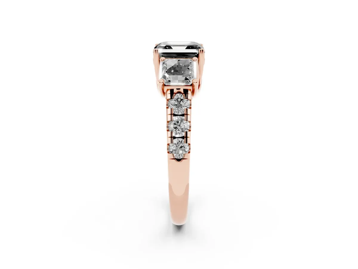 Fancy Black Three-Stone Asscher Cut Diamond Pavé Band with Prong Setting Rose gold