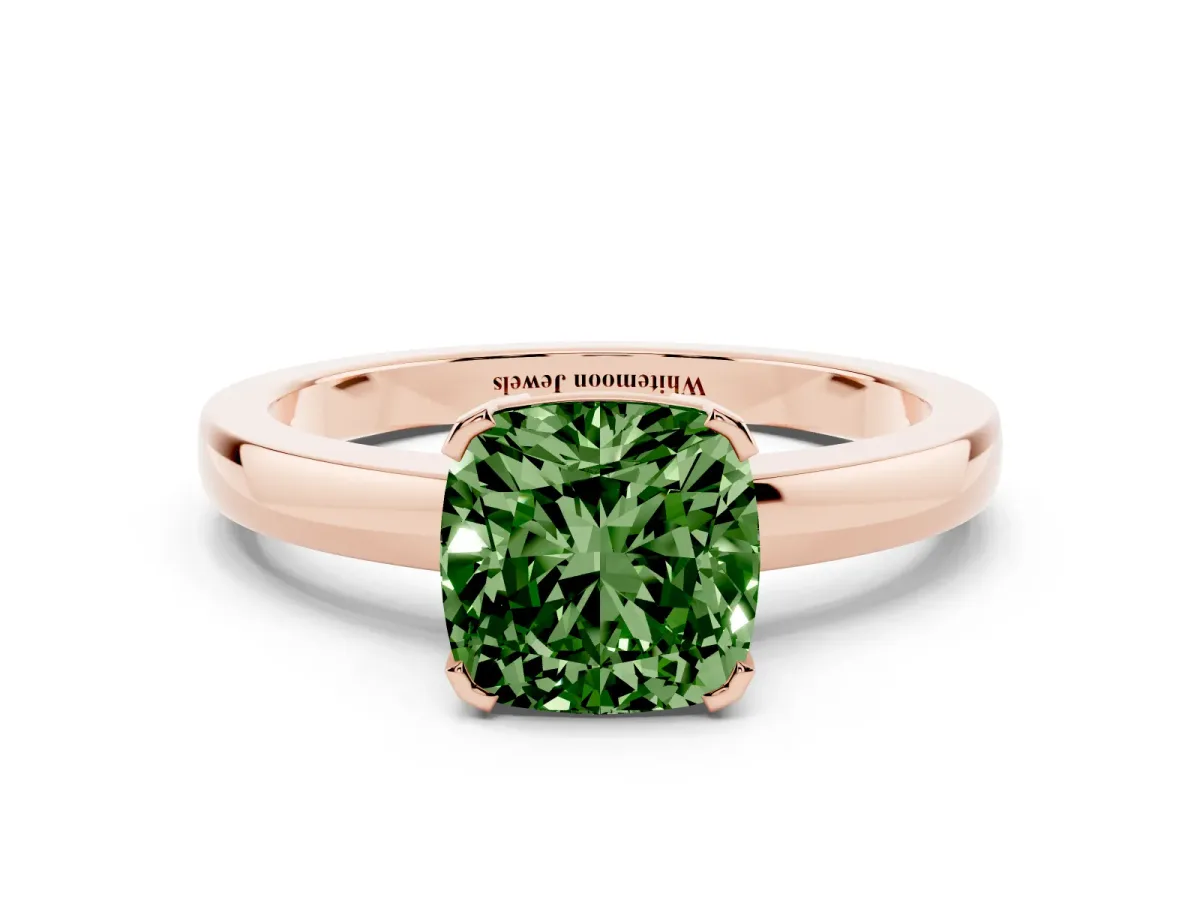 Fancy Green Cushion Cut Cut Solitaire Ring with Four-Prong Setting and Classic Band Rose gold