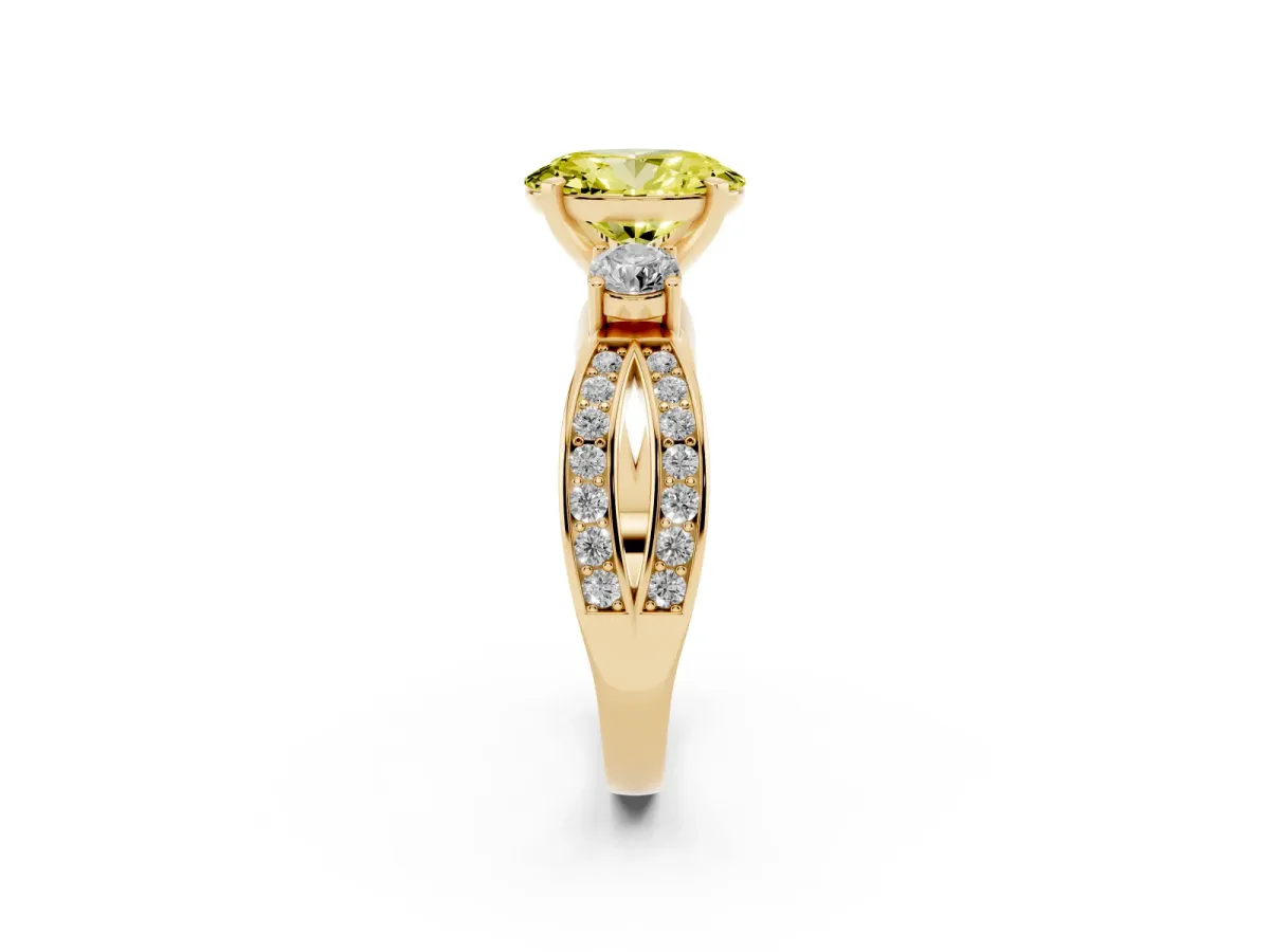 Fancy Yellow Three-Stone Oval Cut Cut Diamond Twist Band with Prong Setting Yellow gold