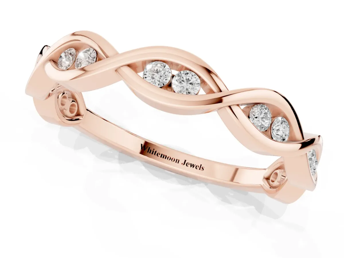 Round Diamond Twist Eternity Band with Bezel Setting Rose gold