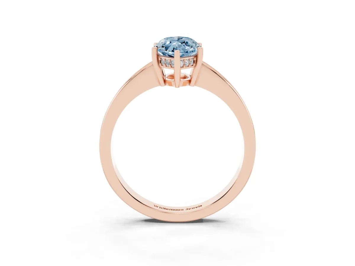 Fancy Blue Marquise Cut Solitaire Pavé Band Prong Setting Ring Rose gold