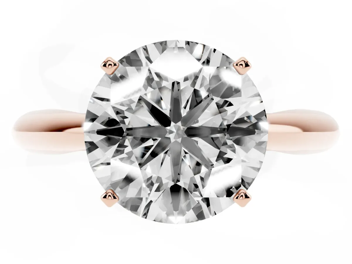 Round Cut Diamond Solitaire Engagement Ring with Cathedral Setting and Four-Prong Mount Rose gold