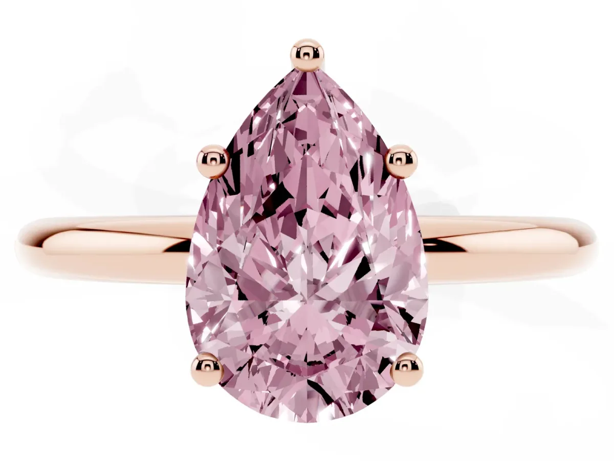 Fancy Pink Pear Cut Cut Solitaire Engagement Ring with Four-Prong Setting and Classic Band Rose gold