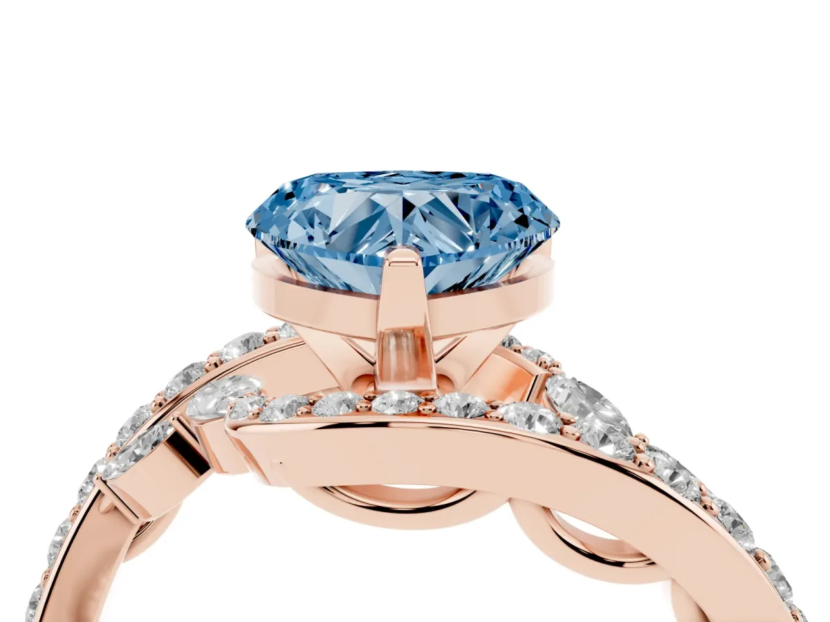 Fancy Blue Heart Cut Solitaire with Pavé Twist Band and Four-Prong Setting Rose gold