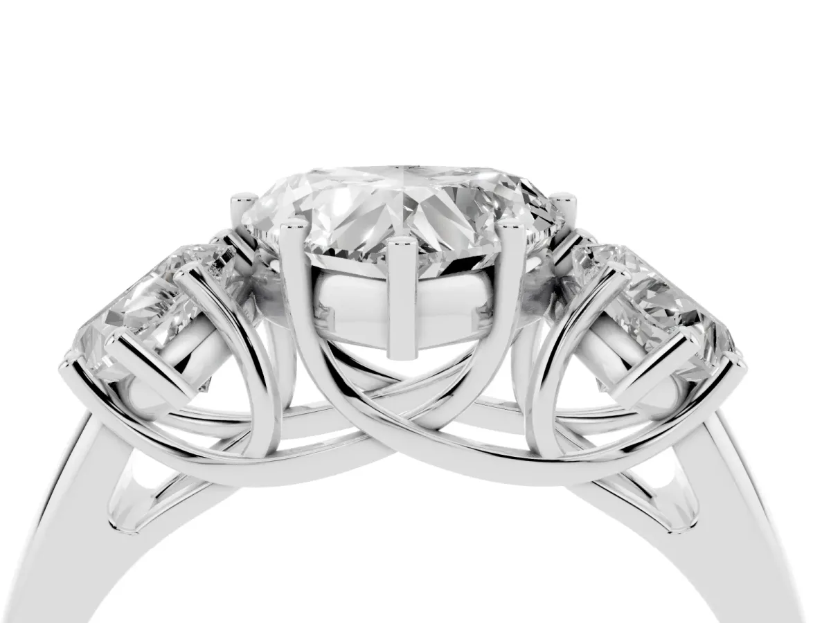 Three-Stone Heart Cut Diamond Engagement Ring with Prong Setting Platinum