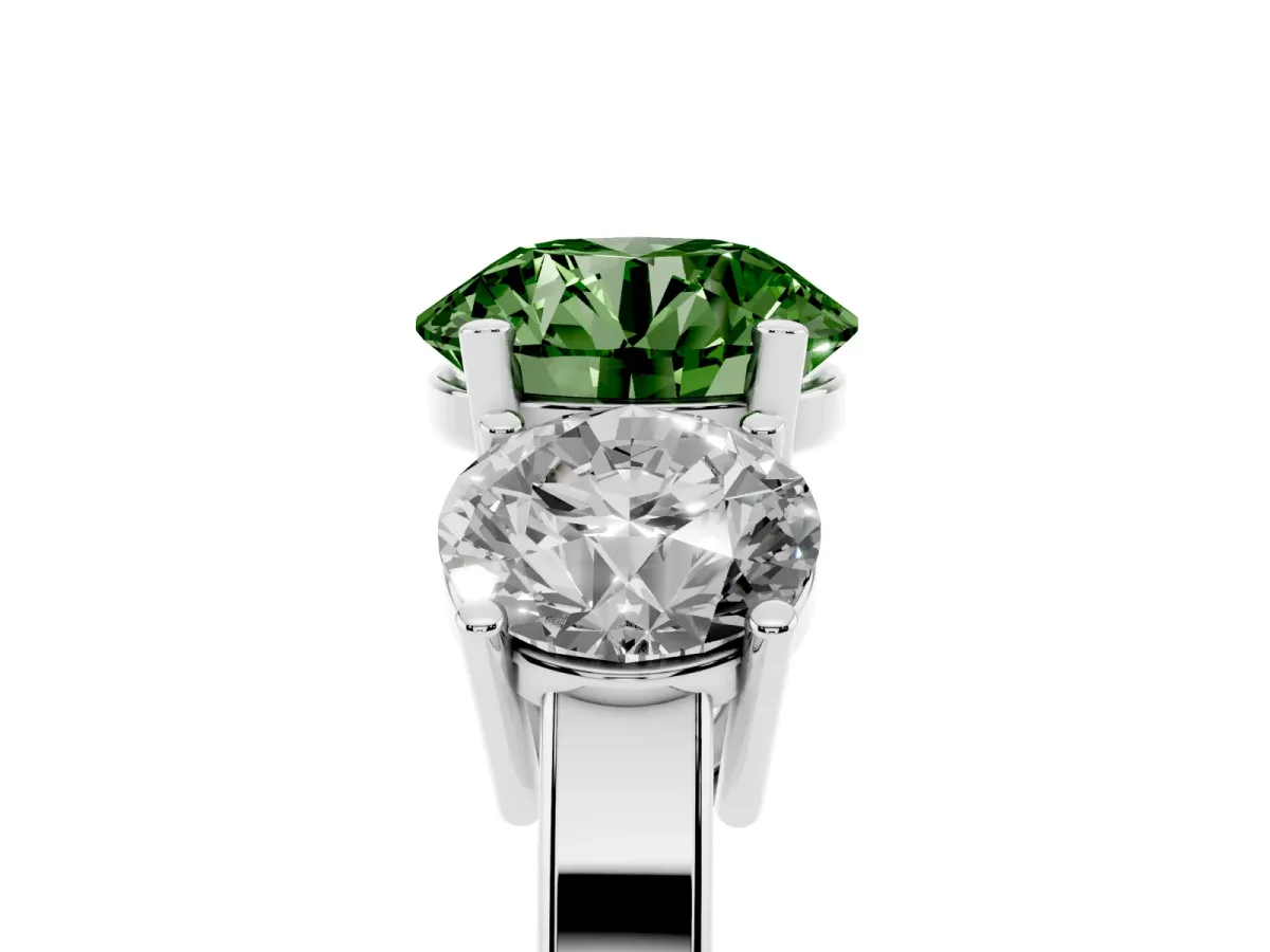 Fancy Green Three-Stone Round Cut Cut Diamond Engagement Ring with Flat Band and Four-Prong Setting Silver