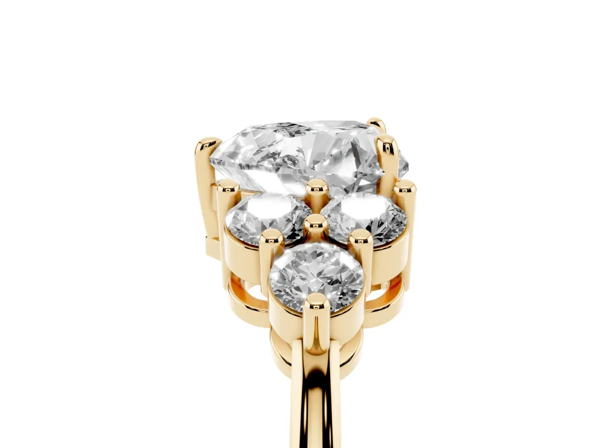 Heart Cut Brilliant Diamond Cluster Accent Solitaire Ring with Prong Setting Yellow gold