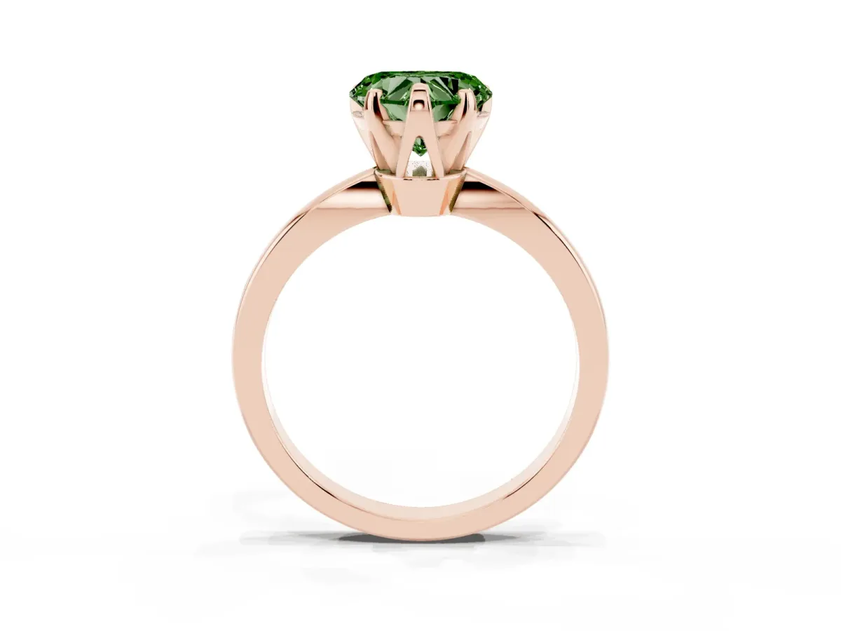 Fancy Green Heart Cut Solitaire Engagement Ring with Six-Prong Setting and Tapered Band Rose gold
