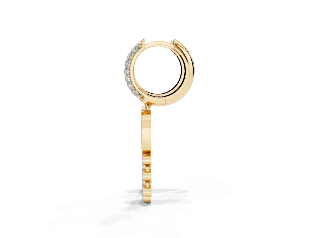 Round Diamond Initial O Huggie Hoop Earrings Yellow gold