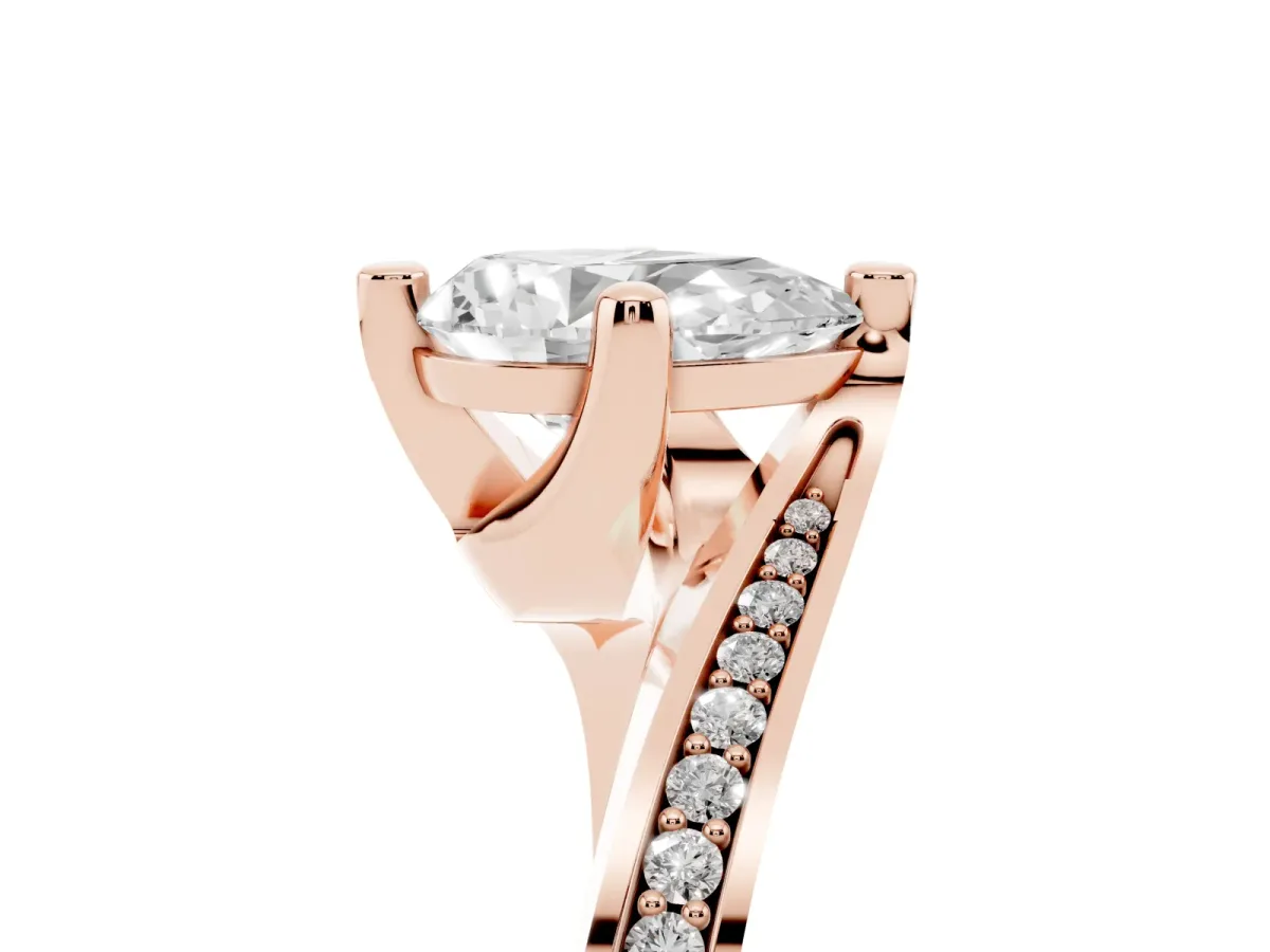 Pear Cut Solitaire Diamond Twist Band with Pavé Setting and Four-Prong Setting Rose gold