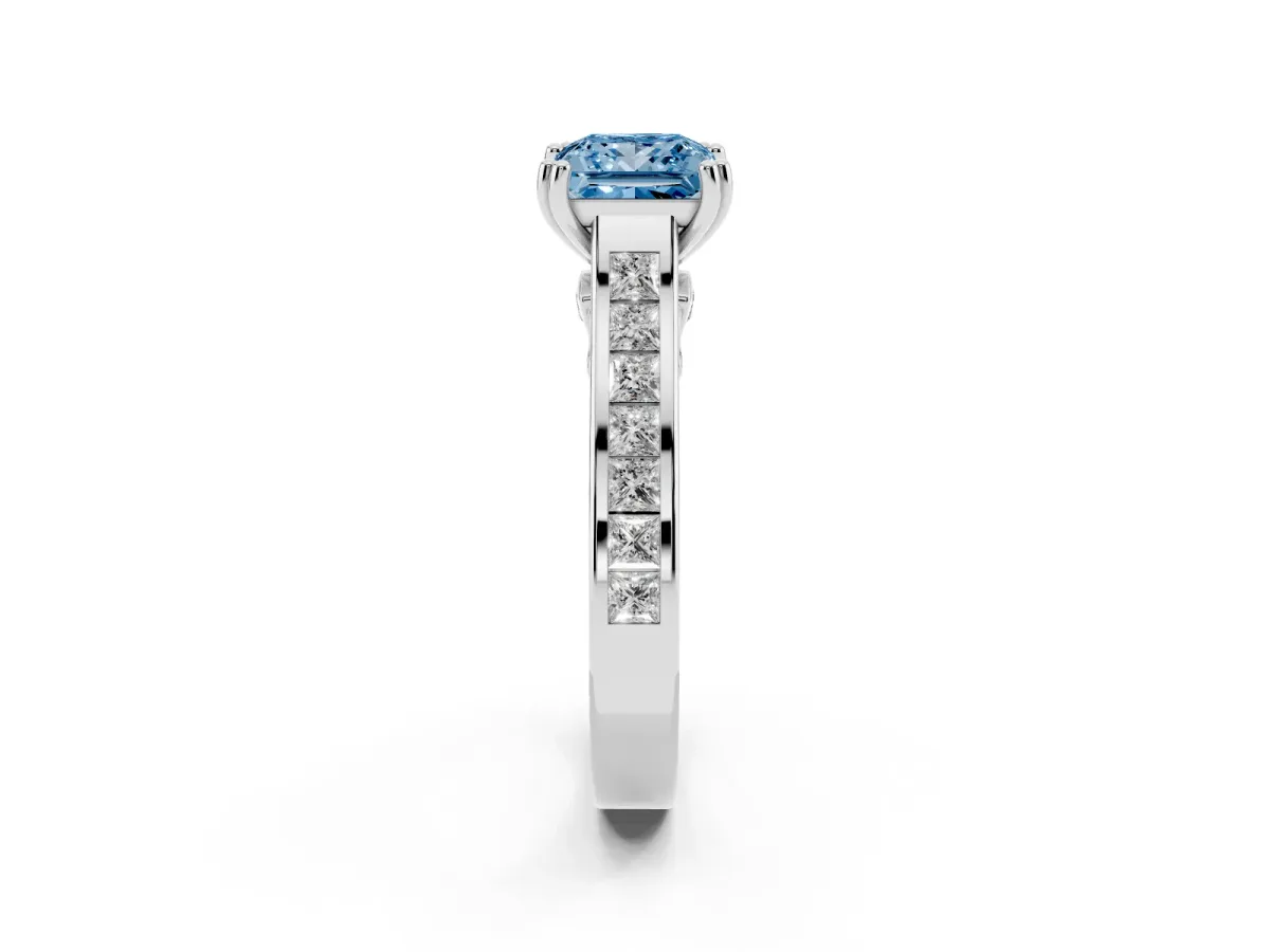 Fancy Blue Princess Cut Cut Channel Set Solitaire Engagement Ring with Prong Setting Platinum
