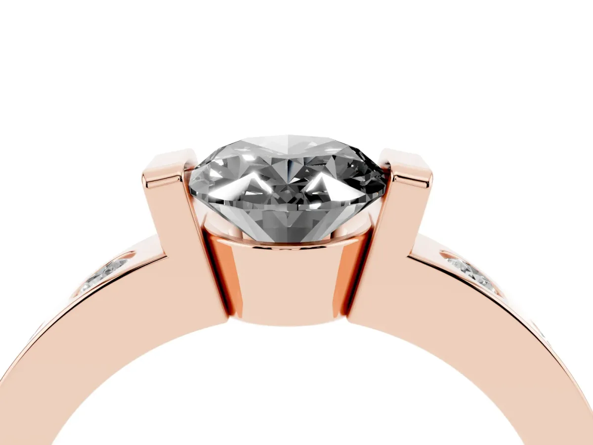 Fancy Black Oval Cut Brilliant Channel-Set Diamond Ring with Bezel Prong Setting Rose gold