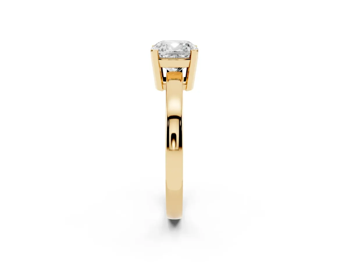 Cushion Cut Cut Solitaire Ring with Four-Prong Setting and Classic Band Yellow gold