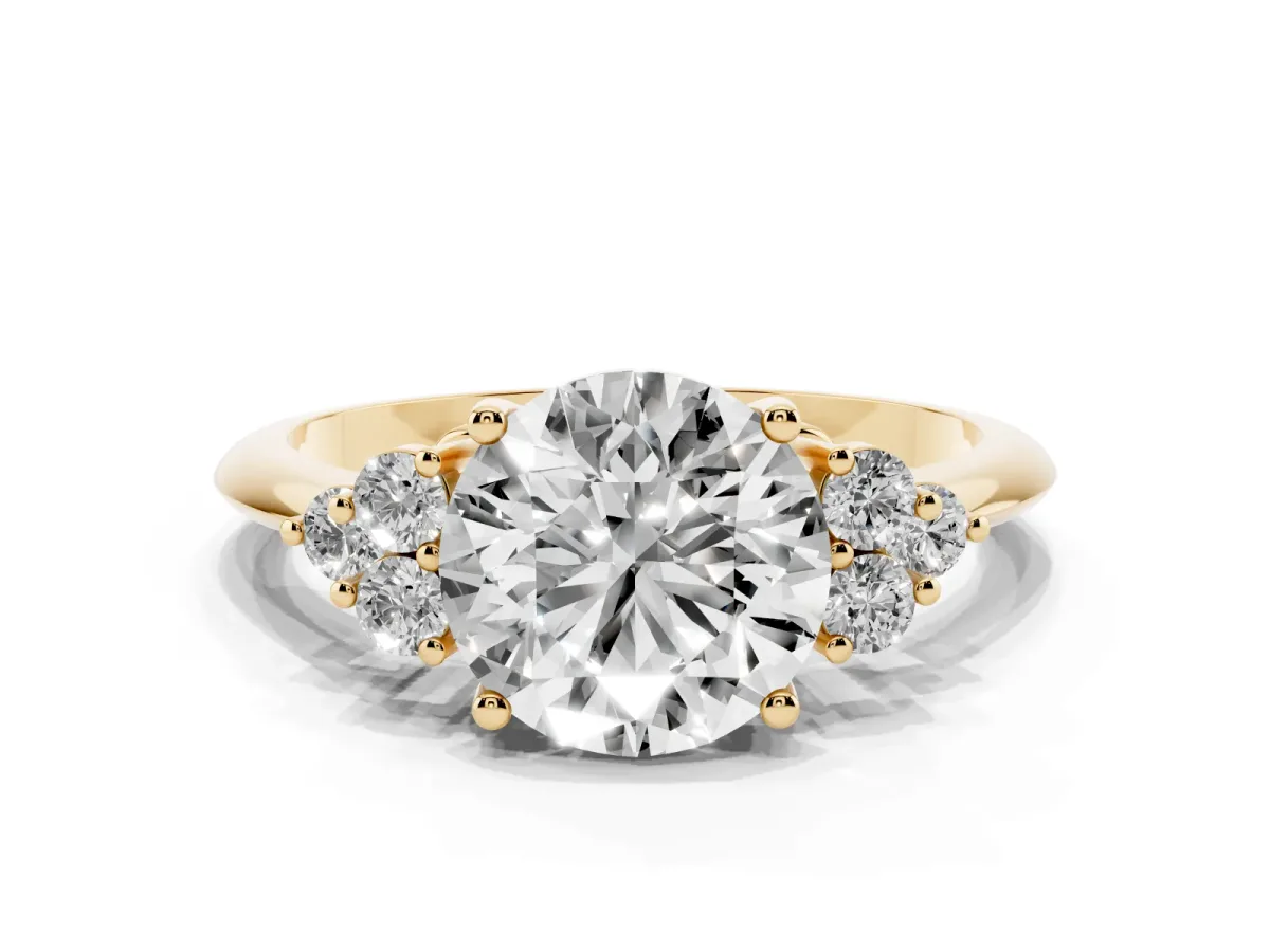 Round Cut Cut Diamond Cluster Ring with Solitaire Band and Four-Prong Setting Yellow gold
