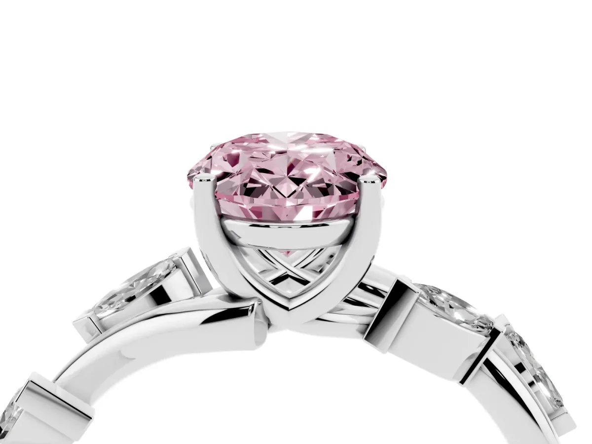 Fancy Pink Oval Cut Solitaire Twisted Band Marquise Accent Prong Setting Ring Silver