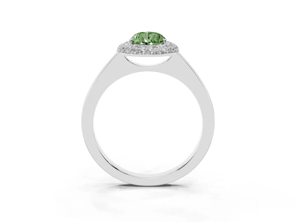 Fancy Green Pear Cut Halo Diamond Engagement Ring with Solitaire Band and Four-Prong Setting Silver