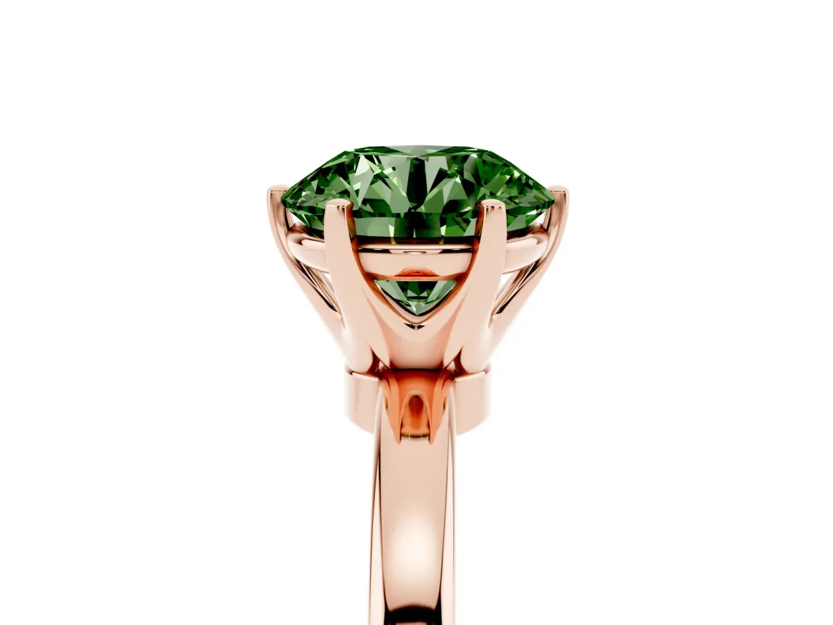Fancy Green Round Cut Solitaire Diamond Ring with Six-Prong Setting on a Classic Band Rose gold