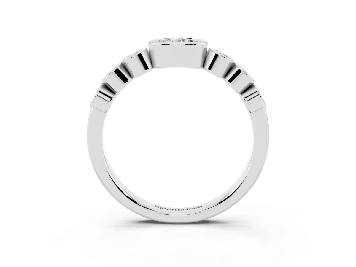 Bezel Set Oval Diamond Half Eternity Band Platinum