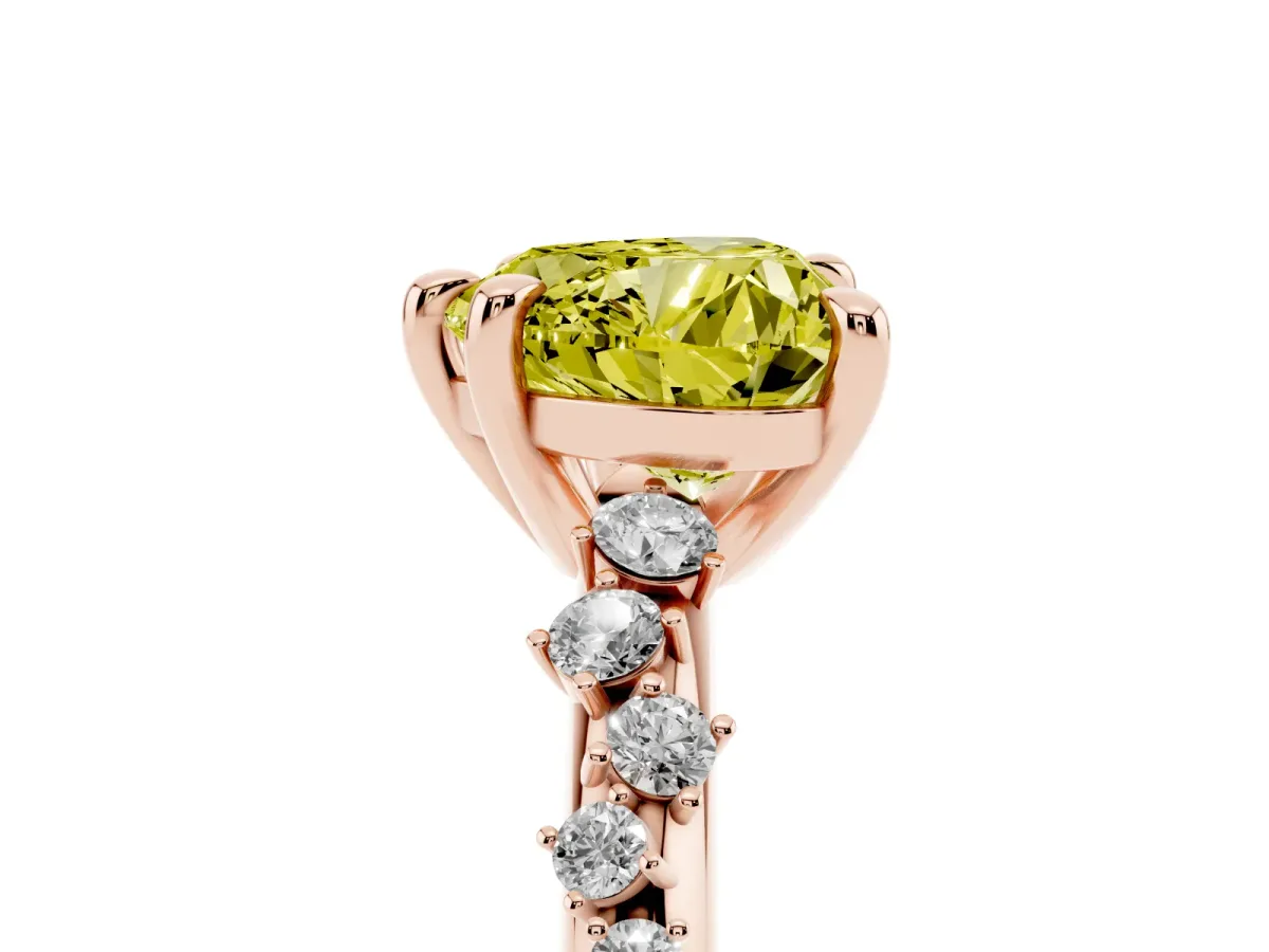 Fancy Yellow Heart Cut Cut Diamond Vine Band with Four-Prong Setting Rose gold