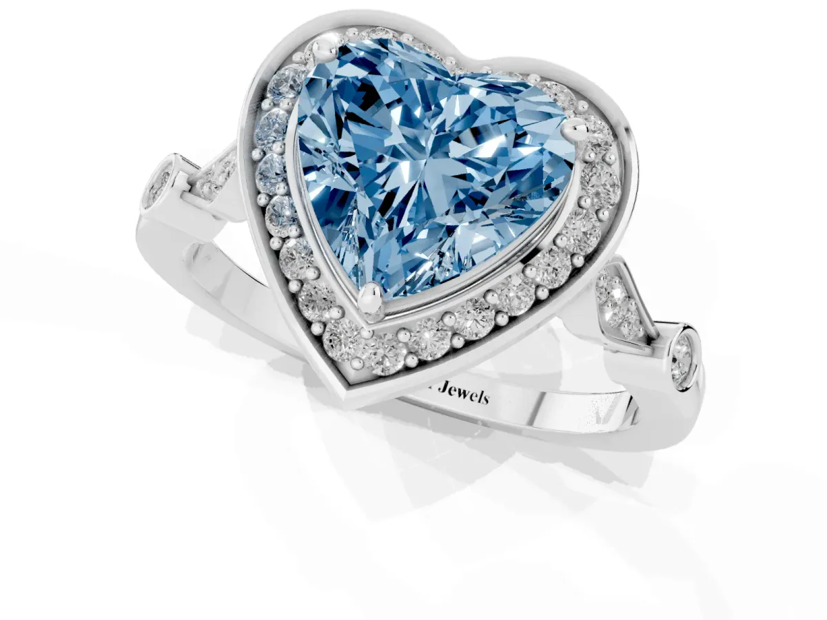 Fancy Blue Heart Cut Halo Diamond Engagement Ring with Twisted Band and Four-Prong Setting Platinum